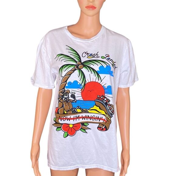 The Lost Bros Graphic TeeTropical Print Vacation Crash Landed Now I'm Winging It - Picture 1 of 4